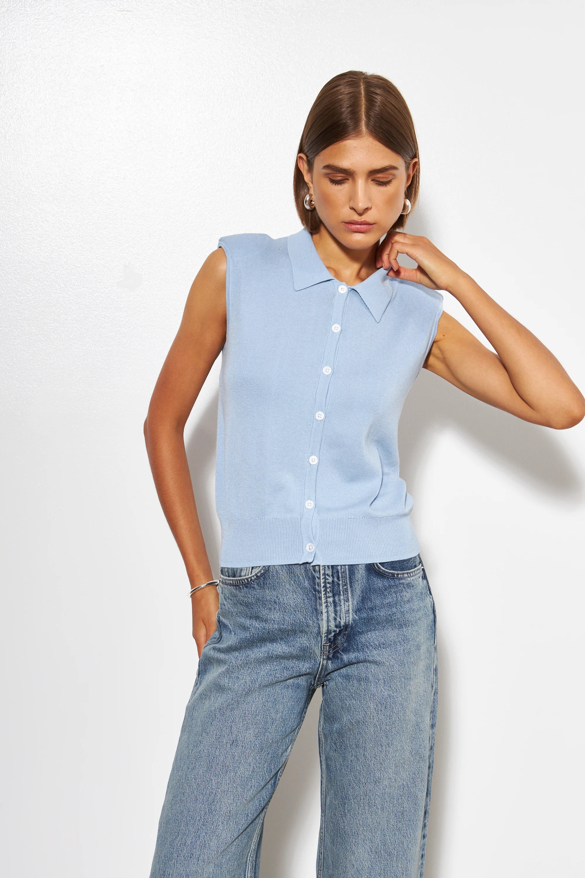 LINE Knitwear - Shiloh - Collar Vest in Clear Water