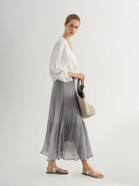 Meilleur Moment - Pleated Maxi Skirt in Light Gray