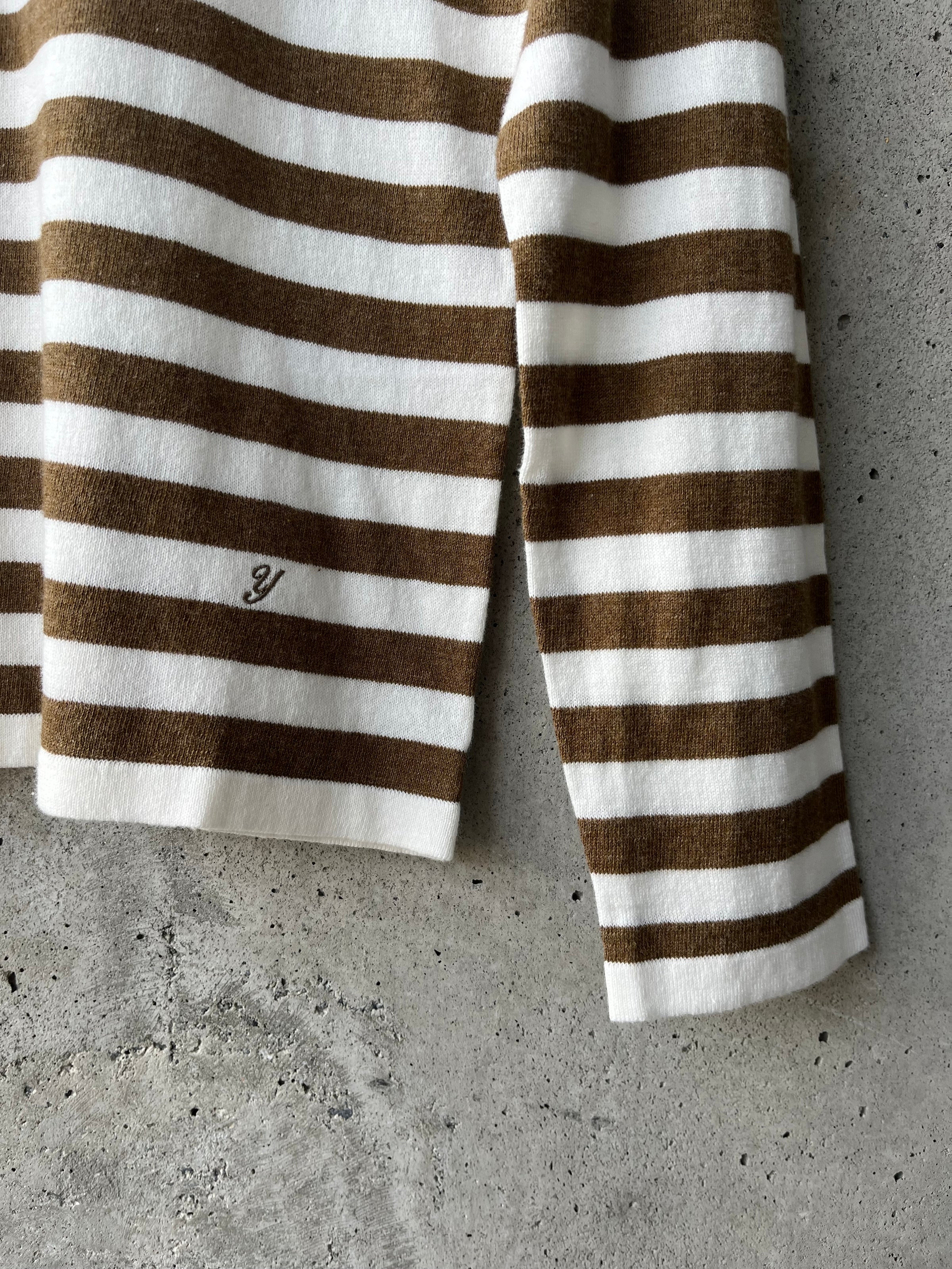 YERSE - Cotton Striped Sweater in Khaki/Crudo