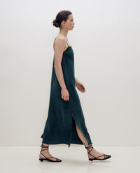 YERSE - Long Spaghetti Strap Dress in Green