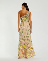 Mac Duggal - One Shoulder Floral Embroidered Gown in Yellow Multi