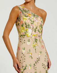 Mac Duggal - One Shoulder Floral Embroidered Gown in Yellow Multi