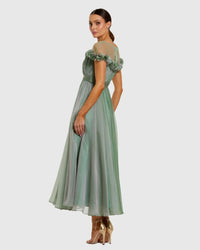 Mac Duggal - Chiffon Illusion Neck Midi Dress in Sage
