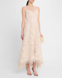 TERI JON - Macrame Embroidered Tulle Dress