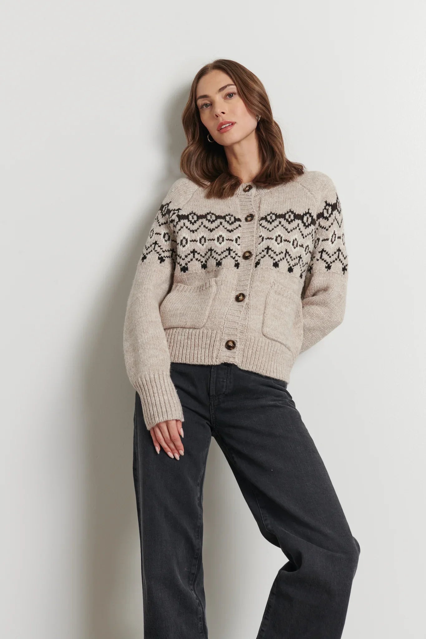 LINE Knitwear - Noa Fair Isle Cardigan in Mountain Slopes