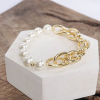 PennyLine inc. - Golden Chain and Large Pearls Beads Bracelet