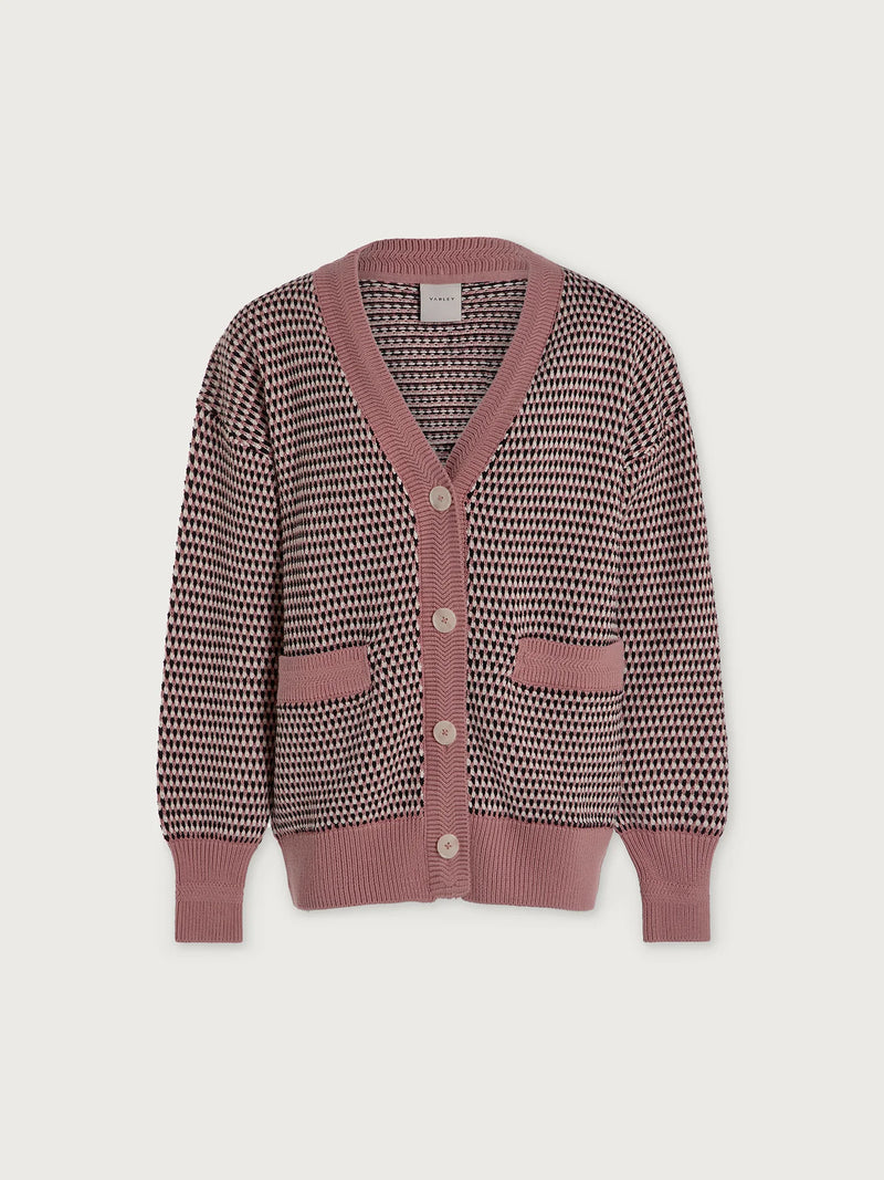 Varley - Tiffany Textured Knit Cardigan in Woodrose Multi Stitch