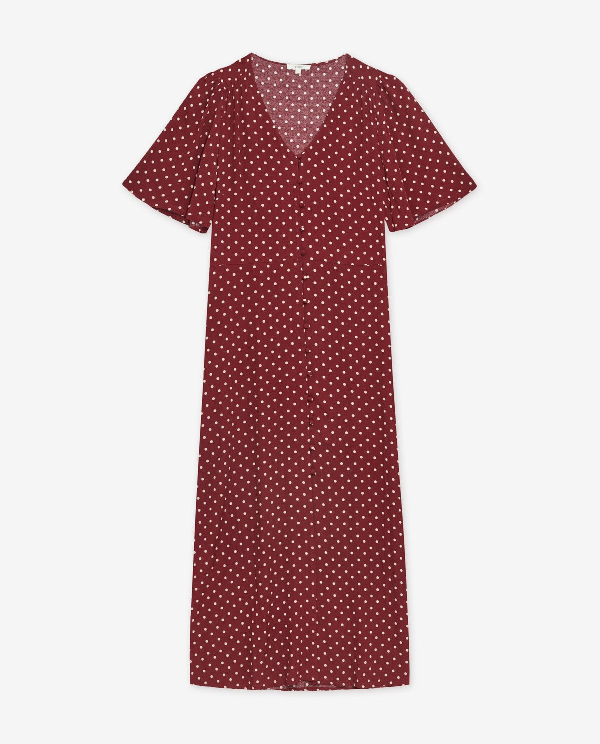 YERSE - Crepe Viscose Dress in Aubergine Dots