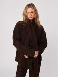 John + Jenn - Zaire Cable Knit Scarf Coatigan in Espresso