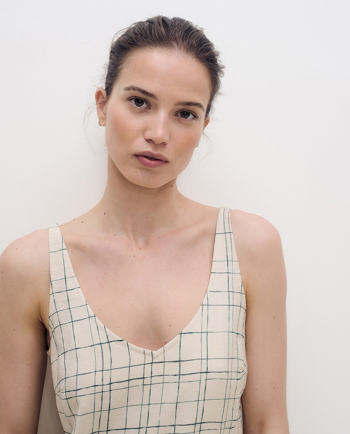 YERSE - Sleeveless Dress in Ecru Checks