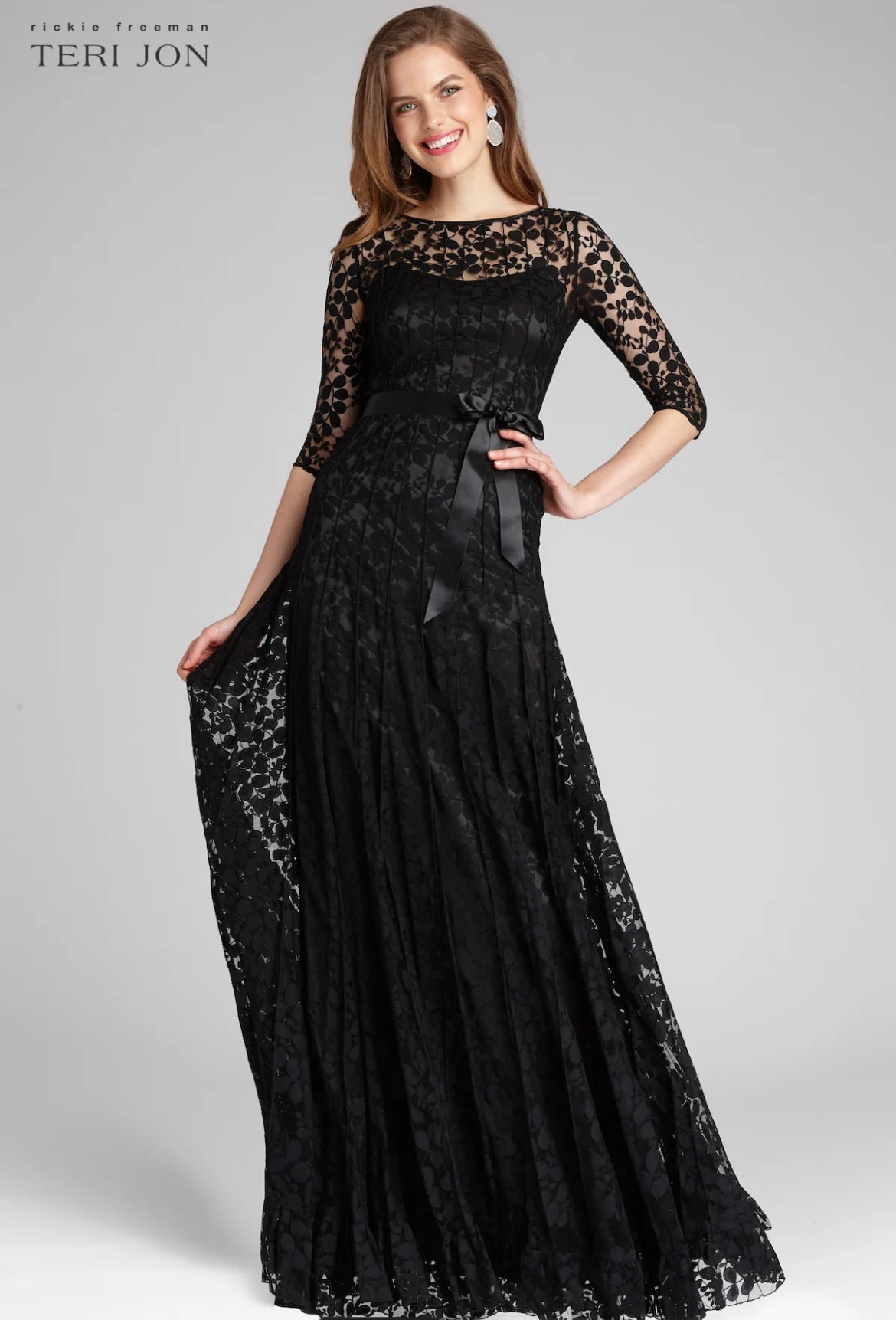 Black lace illusion gown hotsell