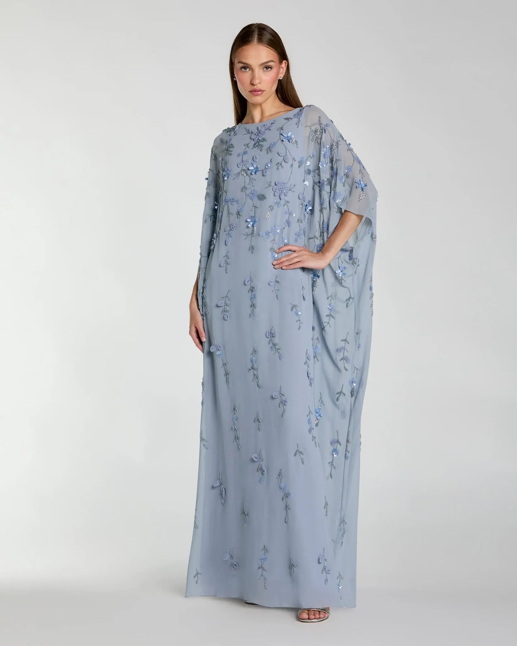 Mac Duggal - Floral Embellished Kaftan Gown in Powder Blue
