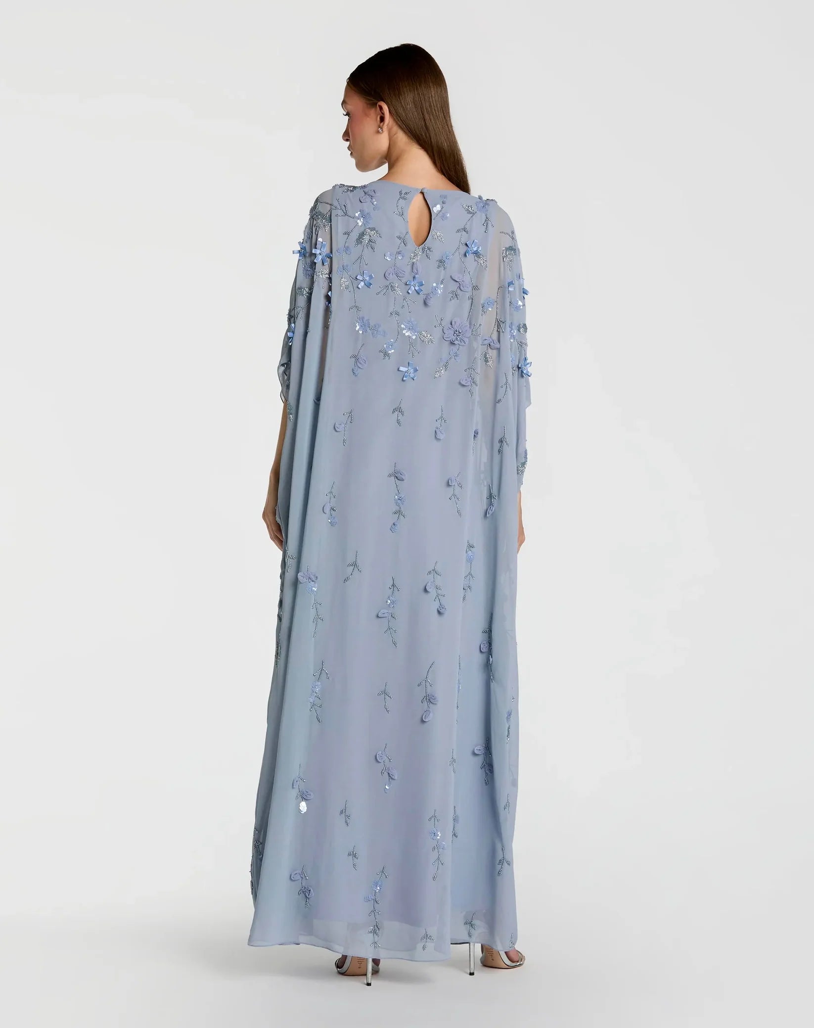 Mac Duggal - Floral Embellished Kaftan Gown in Powder Blue