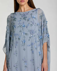 Mac Duggal - Floral Embellished Kaftan Gown in Powder Blue