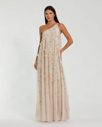 Mac Duggal - One Shoulder Floral Embellished Trapeze Gown in Vanilla