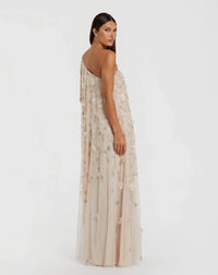 Mac Duggal - One Shoulder Floral Embellished Trapeze Gown in Vanilla