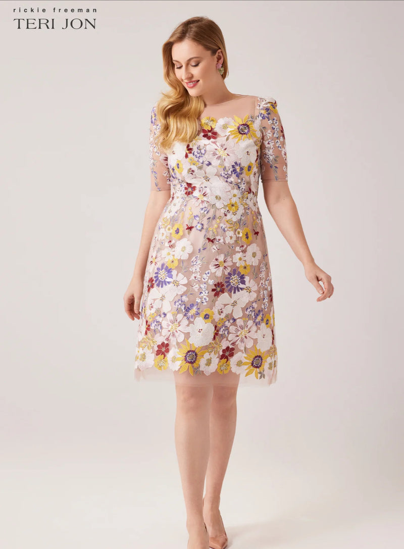 TERI JON - Elbow Sleeve 3D Flower Embroidered Fit N Flare Dress Bernstein & Gold TERI JON - Elbow Sleeve 3D Flower Embroidered Fit N Flare Dress Bernstein & Gold