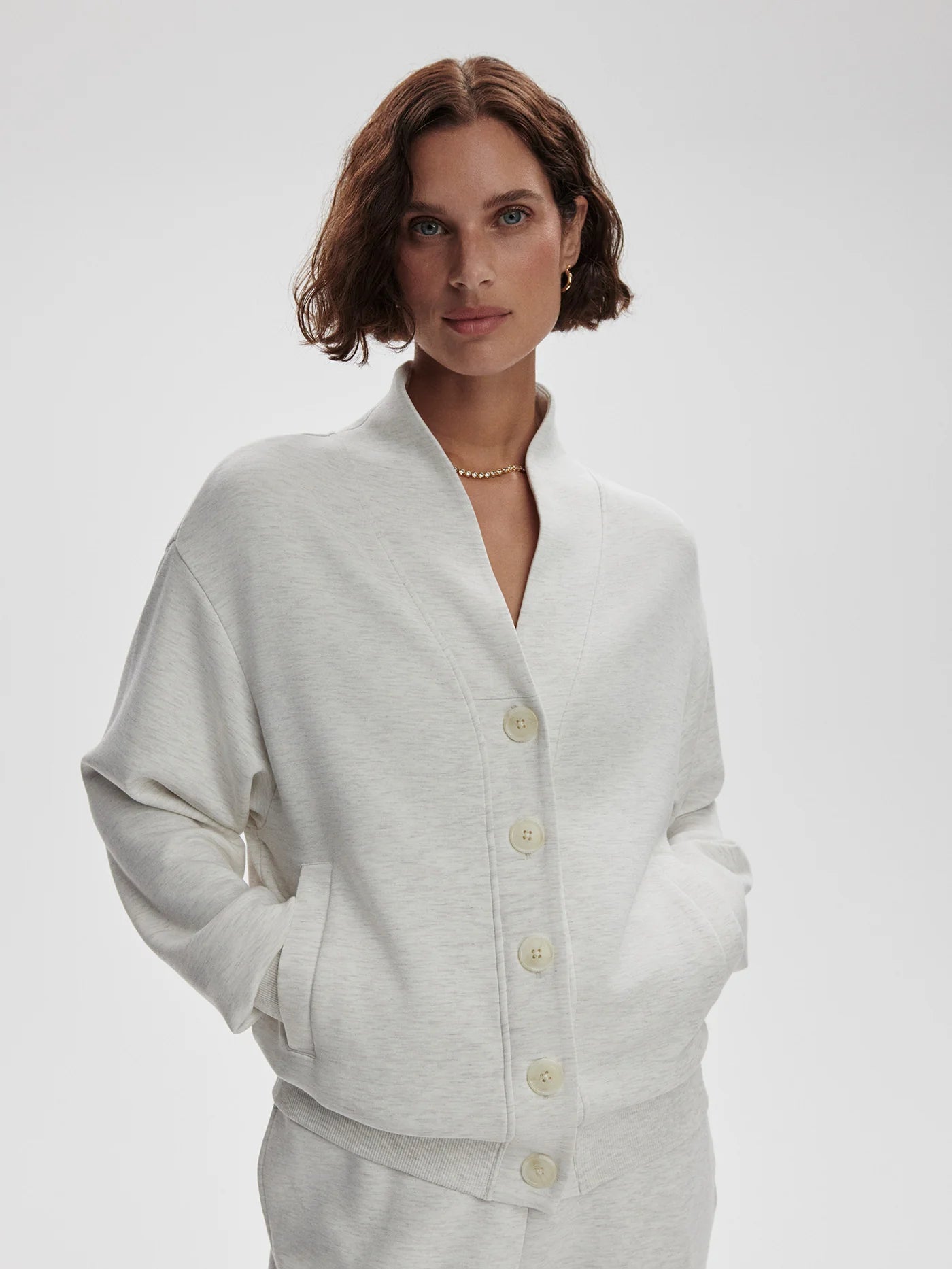 Varley - Celeste Button Through Sweat in Ivory Marl