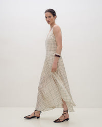 YERSE - Sleeveless Dress in Ecru Checks