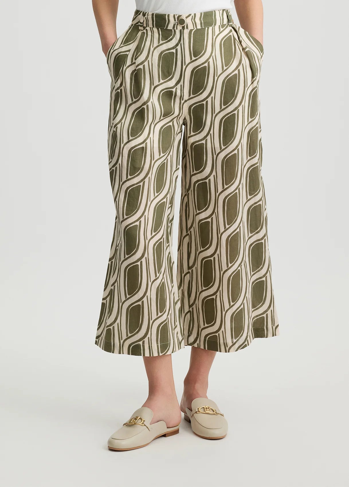 Liu Jo - Ramie Palazzo Trousers in Greenmoss Cable
