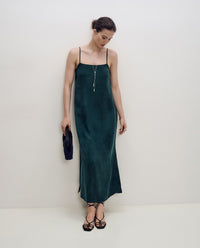 YERSE - Long Spaghetti Strap Dress in Green