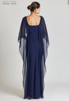 TERI JON - Scuba Gown with Chiffon Cape in Navy