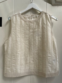 YAYA - Embroidered Top with Rib Design in Off White