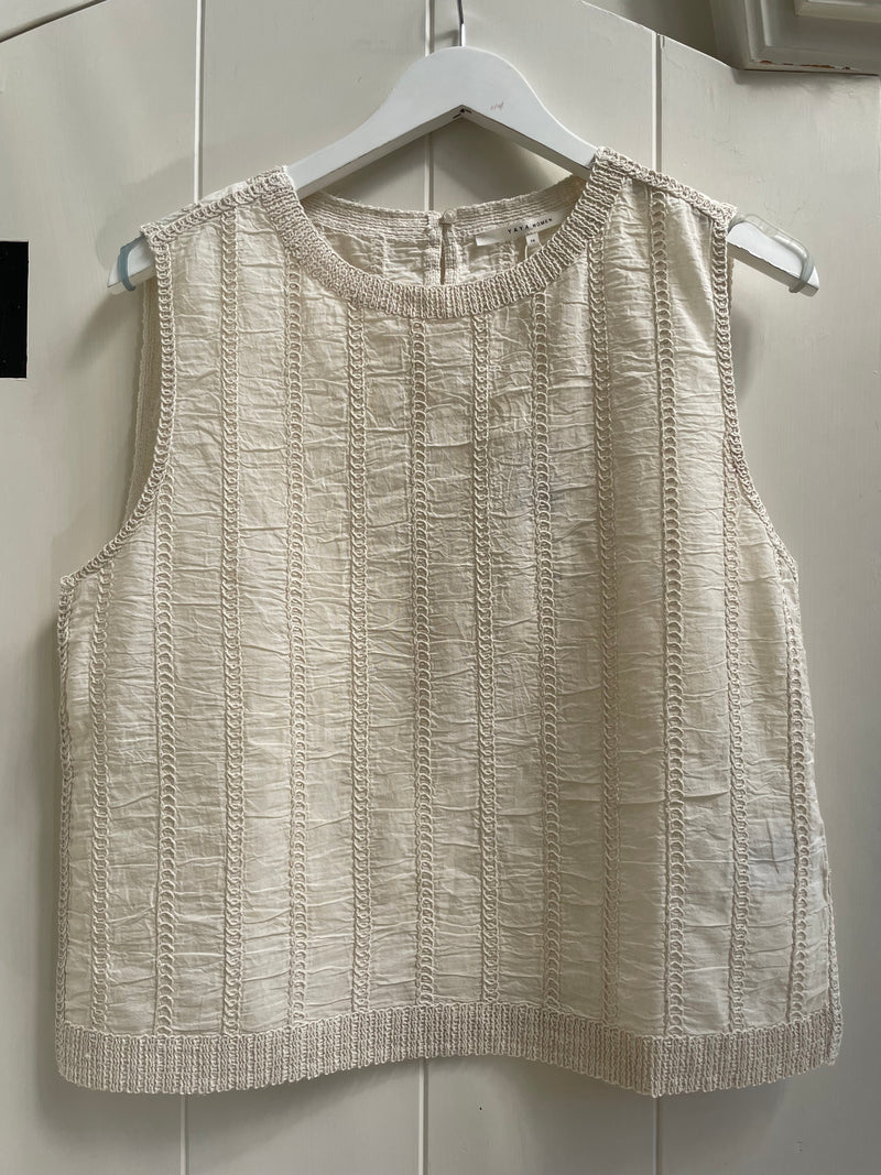 YAYA - Embroidered Top with Rib Design in Off White