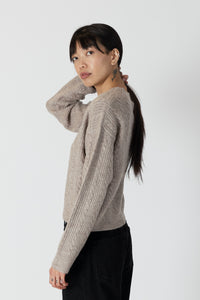 Lyla & Luxe - Addie - Crewneck w/ Cable Detail in Driftwood