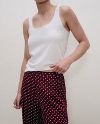 YERSE - Crepe Viscose Pants in Aubergine Dots