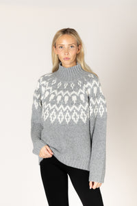 Lyla & Luxe - Aggiefair - Fair Isle Mock Sweater in Cashmere Snow