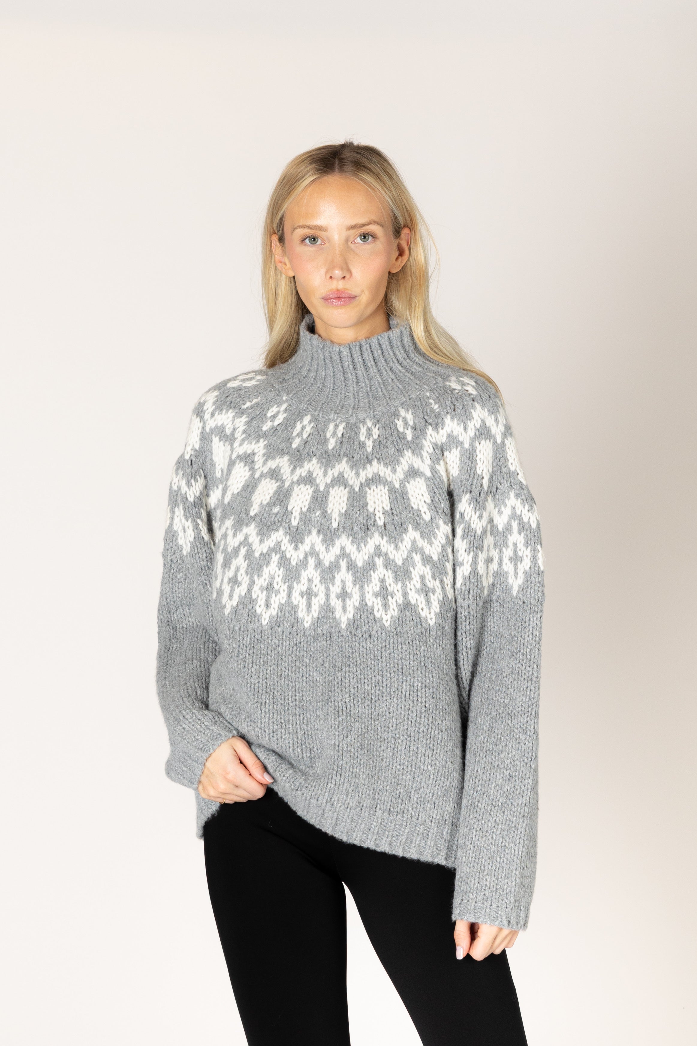 Lyla & Luxe - Aggiefair - Fair Isle Mock Sweater in Cashmere Snow