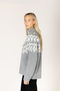 Lyla & Luxe - Aggiefair - Fair Isle Mock Sweater in Cashmere Snow