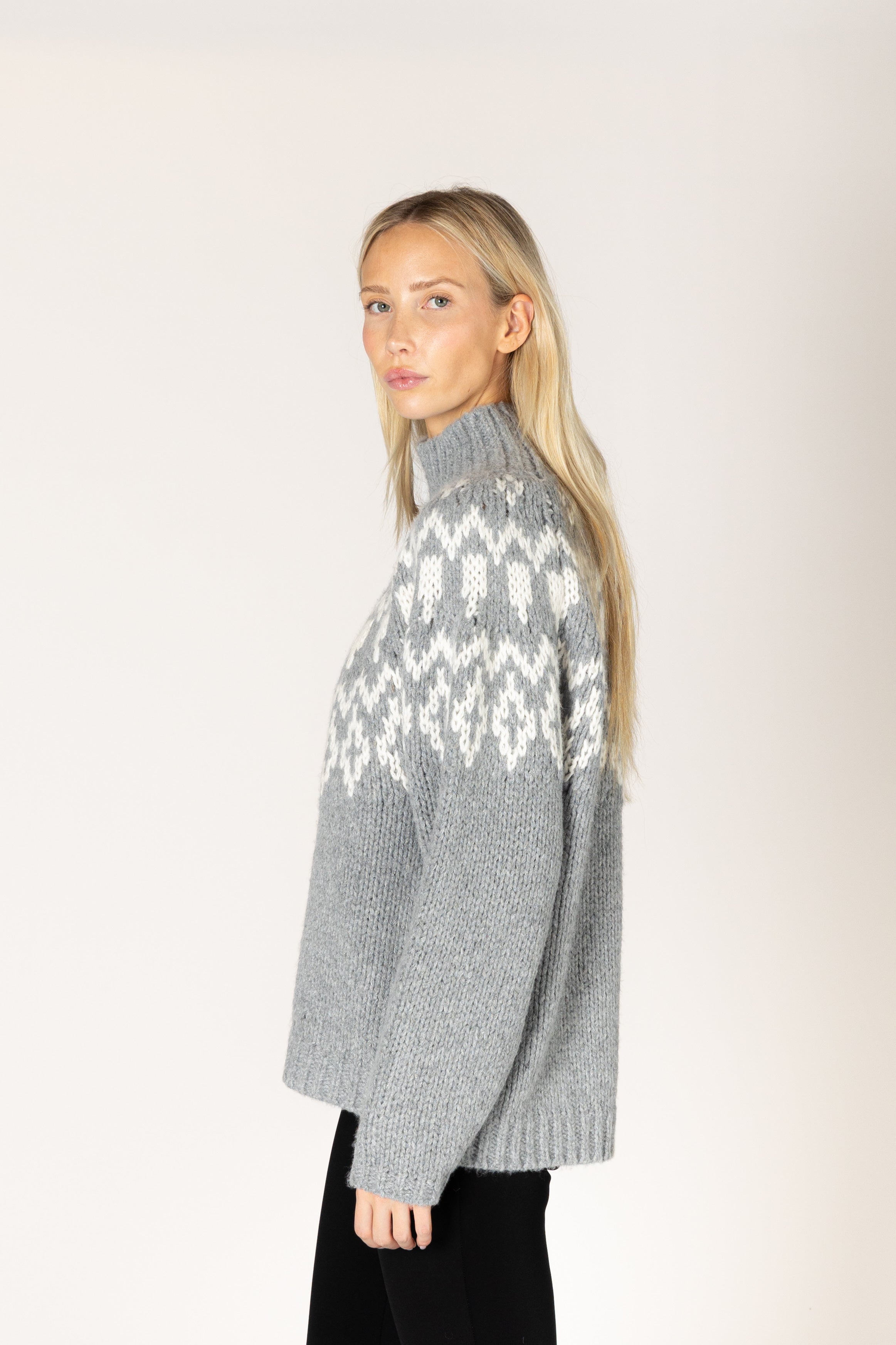 Lyla & Luxe - Aggiefair - Fair Isle Mock Sweater in Cashmere Snow