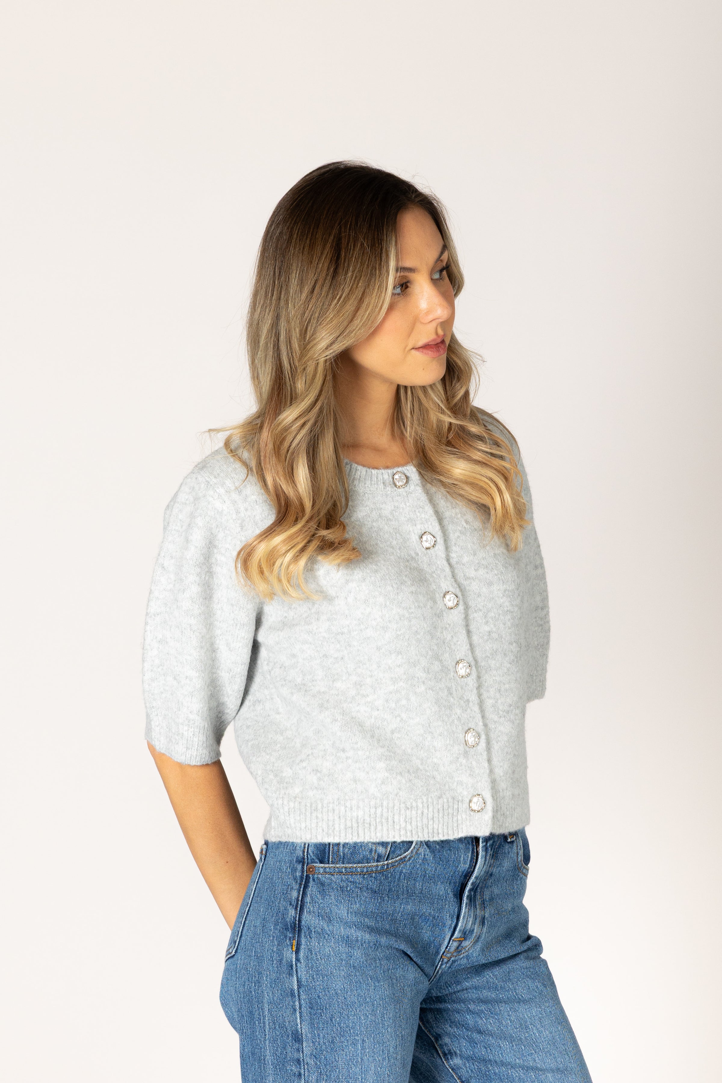Lyla & Luxe - Aimee - Novelty Short Sleeve Sweater in Fog