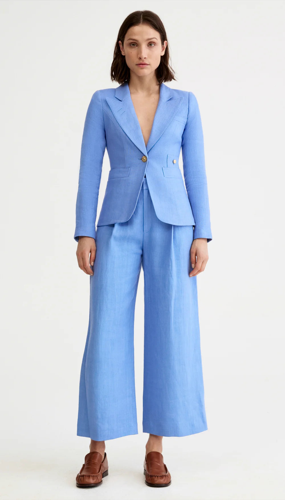 Smythe - Linen Cropped Pleated Trouser in Periwinkle Linen