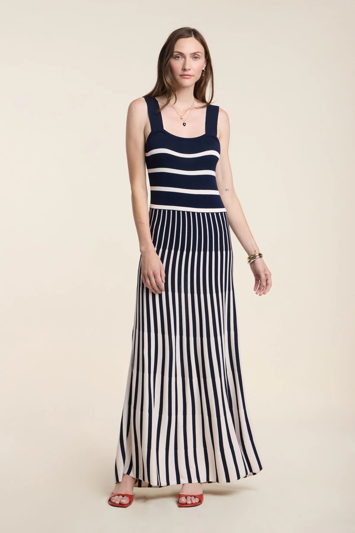 Velvet - Aveline - Stripe Dress in Navy