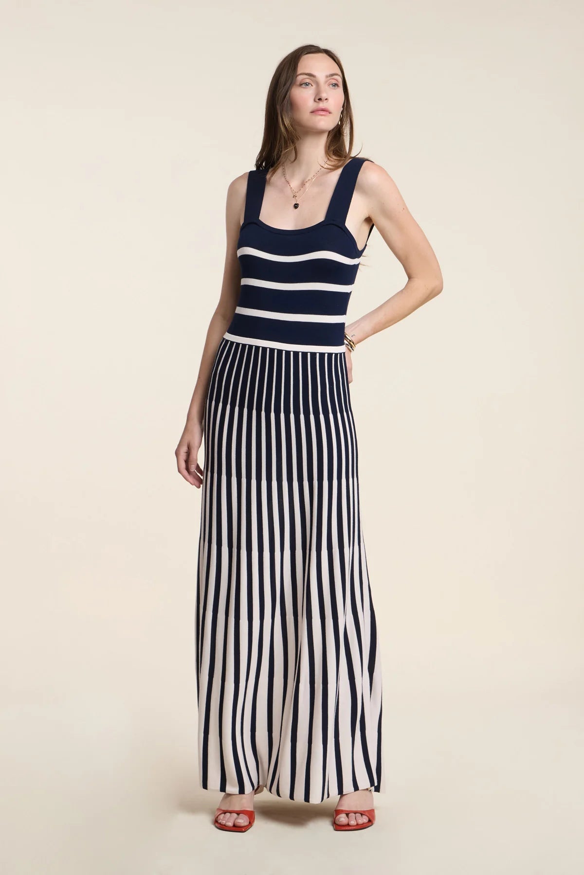 Velvet - Aveline - Stripe Dress in Navy