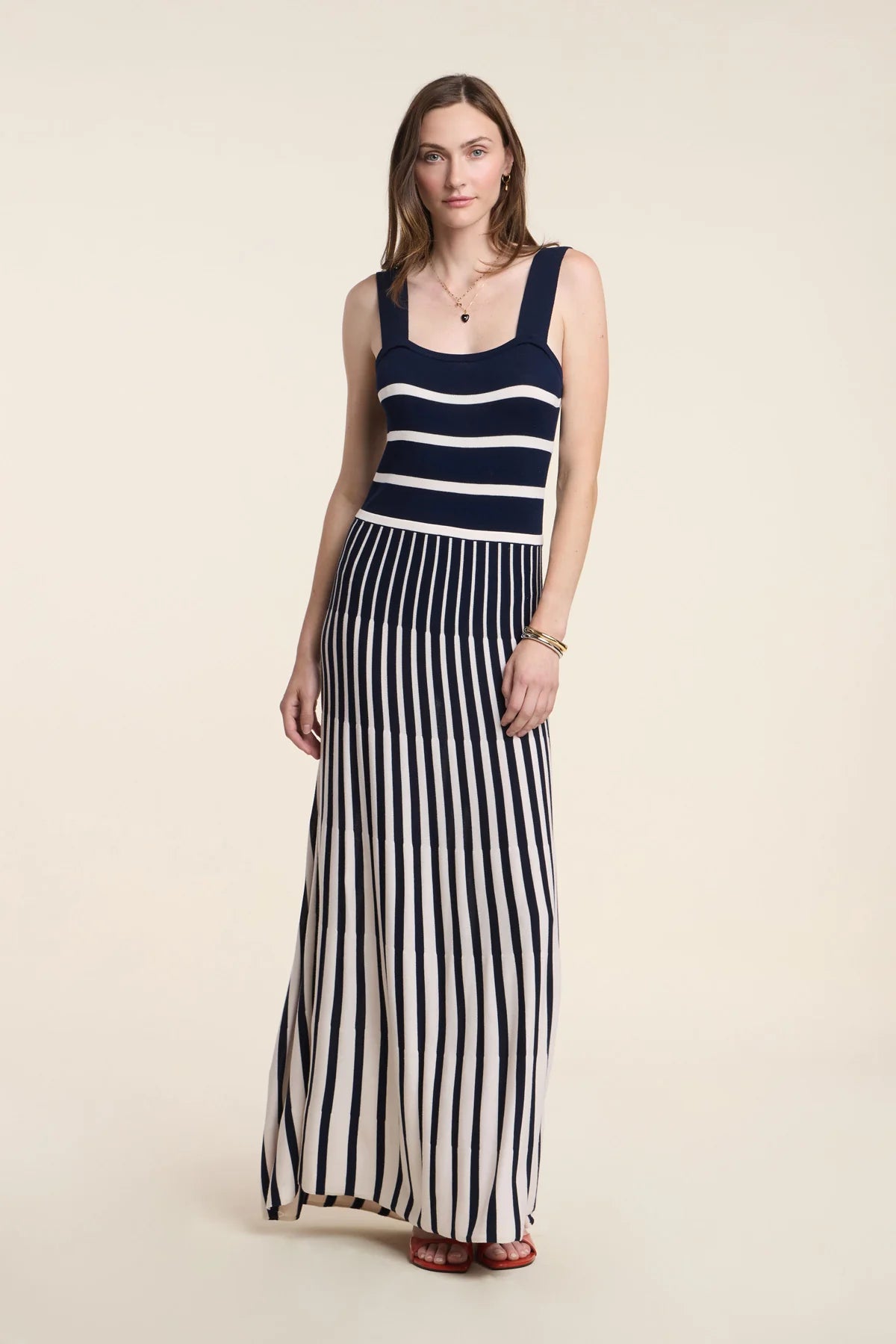 Velvet - Aveline - Stripe Dress in Navy