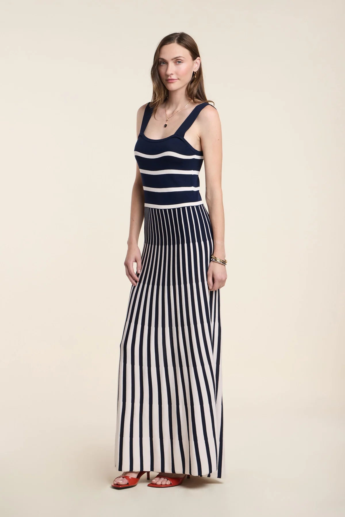 Velvet - Aveline - Stripe Dress in Navy