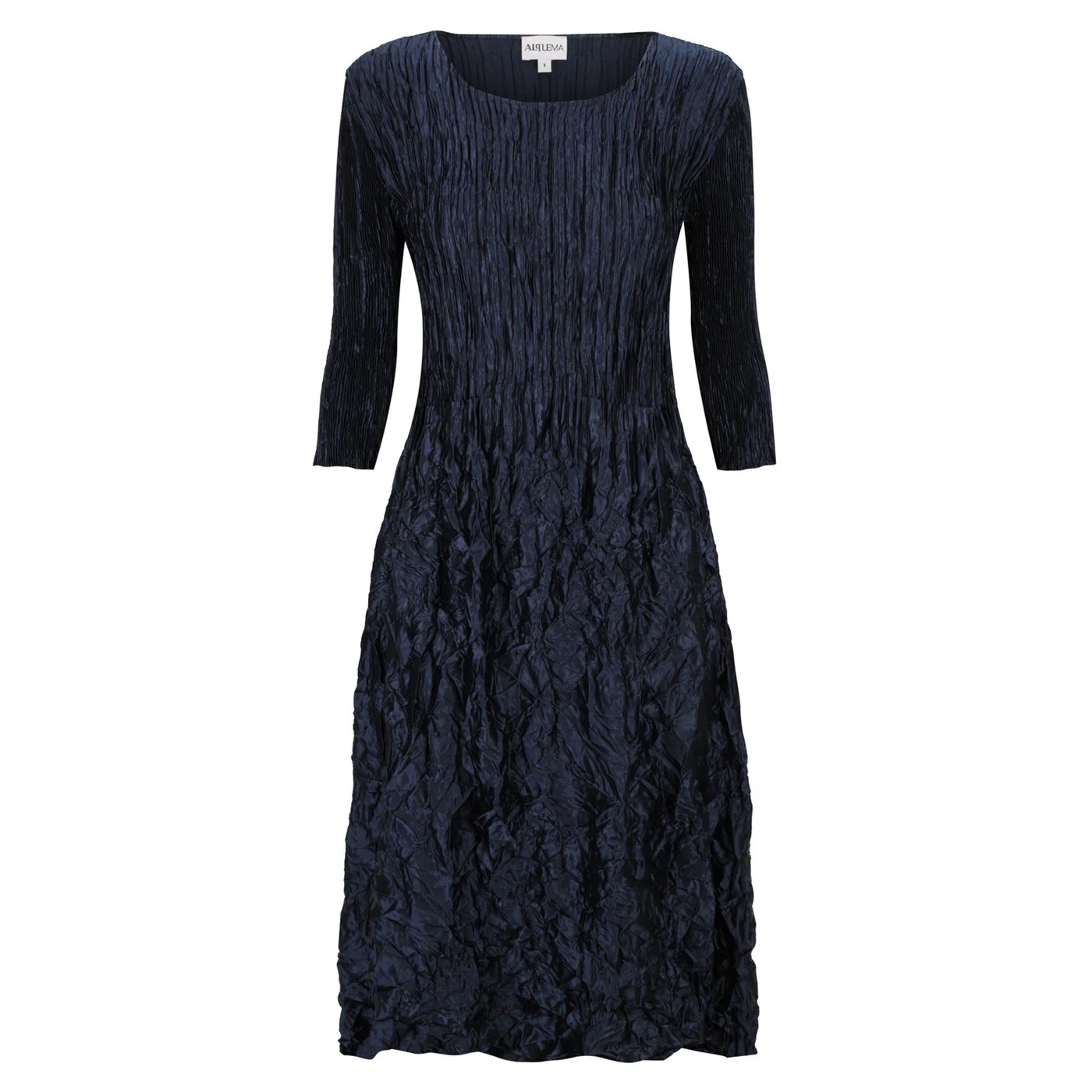 Alquema - 3/4 Sleeve Smash Pocket Dress in Glossy Ink