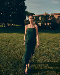 YERSE - Long Spaghetti Strap Dress in Green