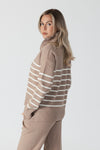 Lyla & Luxe - Bobbi - Striped Quarter Zip Sweater in Caramel/White Stripe