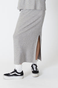 Lyla & Luxe - Bria - Ribbed Slit Skirt in Grey Marl