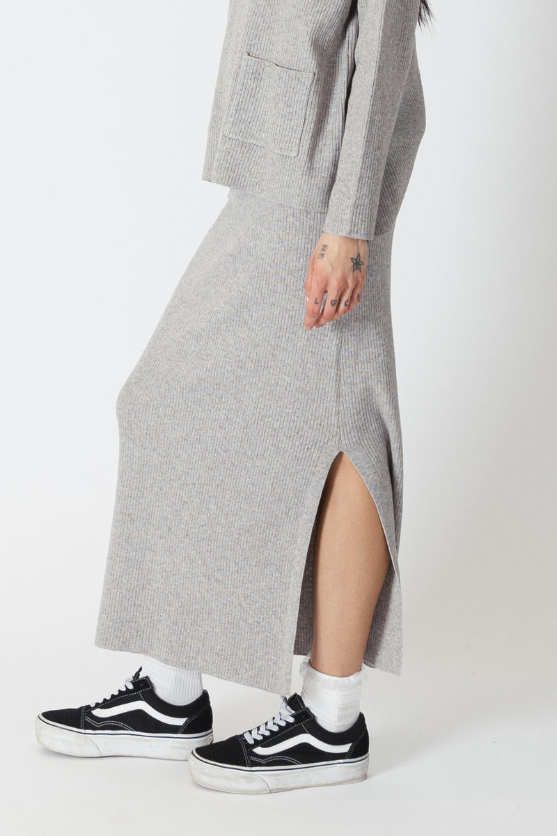 Lyla & Luxe - Bria - Ribbed Slit Skirt in Grey Marl