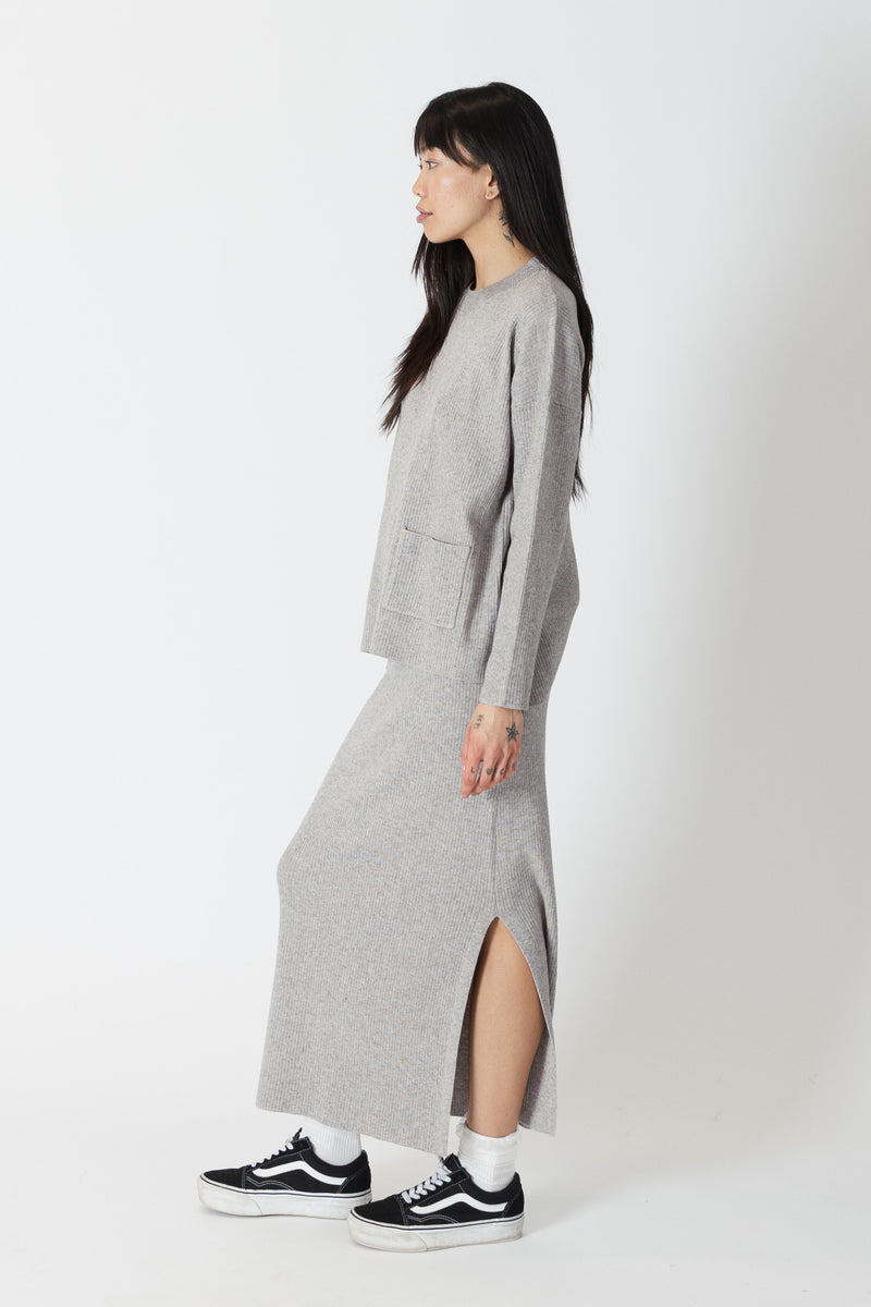 Lyla & Luxe - Brynn - Ribbed Lightweight Pullover in Grey Marl