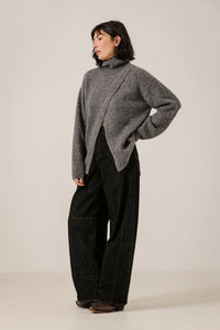 BARE Knitwear - Asymmetric Funnel Neck in Charcoal