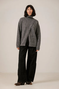 BARE Knitwear - Asymmetric Funnel Neck in Charcoal