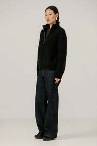 BARE Knitwear - Alpaca Rib Zip Jacket in Classic Black