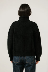 BARE Knitwear - Alpaca Rib Zip Jacket in Classic Black